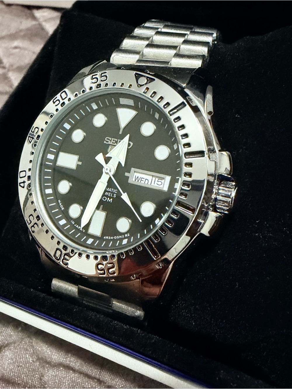 Seiko Silver Stainless Steel Watch with Green Dial